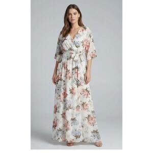 Baltic Born Floral Wrap Maxi Dress Med Cottagecore Boho Chiffon Kimono Lined NWT